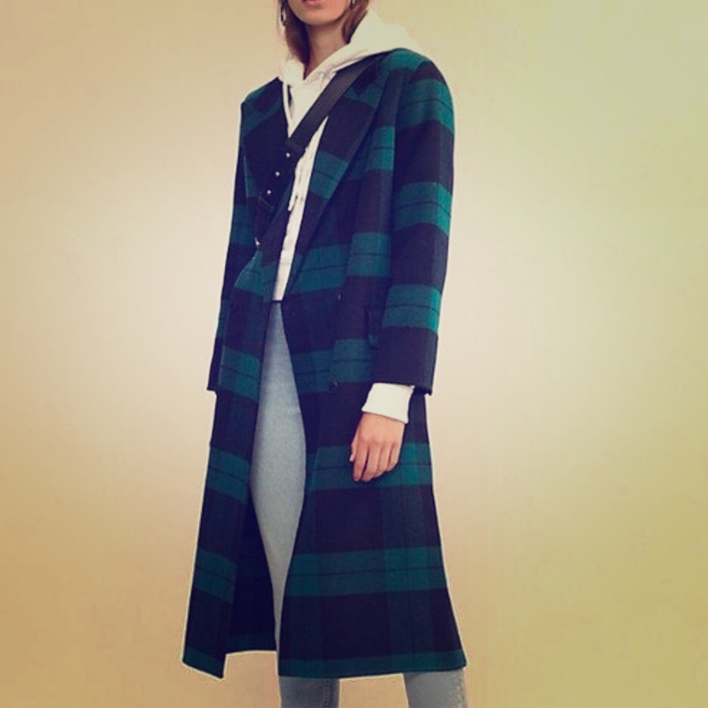 NWT Sandro Paris Plaid Trench Coat